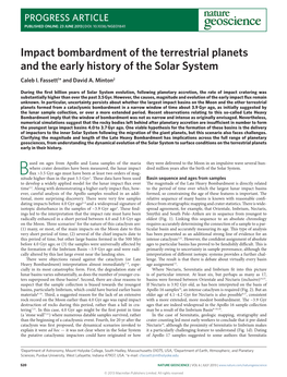 Impact Bombardment of the Terrestrial Planets and the Early History of the Solar System Caleb I