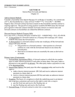 LECTURE 10 Interest Rate Forwards and Options Chapter 12 Add-On