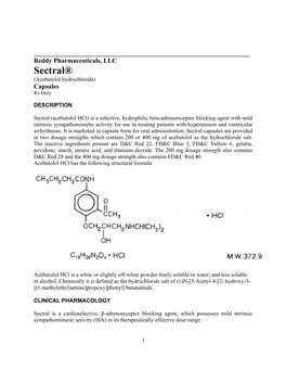 Sectral® (Acebutolol Hydrochloride) Capsules Rx Only