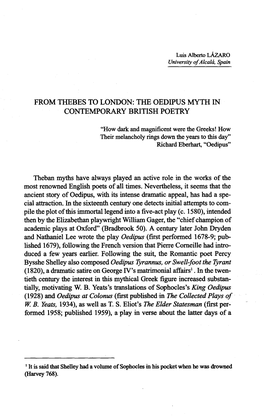 From Thebes to London: the Oedipus Myth in Contemporary British Poetry