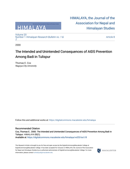 The Intended and Unintended Consequences of AIDS Prevention Among Badi in Tulispur