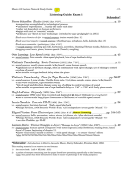 Listening Guide: Exam 1 Schrader* Pierre Schaeffer: Études [1948] [Dur