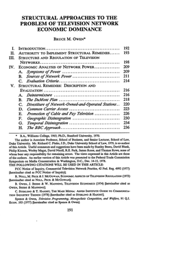 Structural Approaches to the Problem of Television Network Economic Dominance