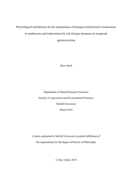 Physiological Mechanisms for the Maintenance of Nitrogen Stoichiometric Homeostasis