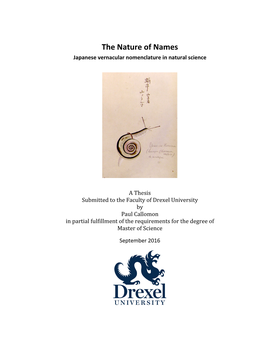 The Nature of Names Japanese Vernacular Nomenclature in Natural Science