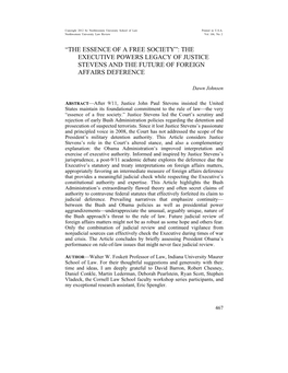 The Essence of a Free Society”: the Executive Powers Legacy of Justice Stevens and the Future of Foreign Affairs Deference