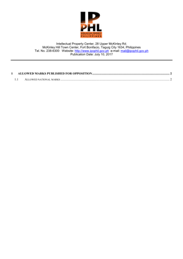 Intellectual Property Center, 28 Upper Mckinley Rd. Mckinley Hill Town Center, Fort Bonifacio, Taguig City 1634, Philippines Tel
