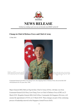 Change in Chief of Defence Force and Chief of Army