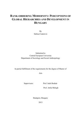 Rank-Ordering Modernity: Perceptions of Global Hierarchies and Development in Hungary