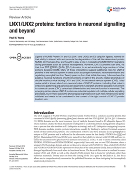LNX1/LNX2 Proteins: Functions in Neuronal Signalling and Beyond