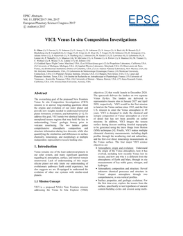 VICI: Venus in Situ Composition Investigations