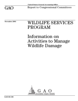 Information on Activities to Manage Wildlife Damage