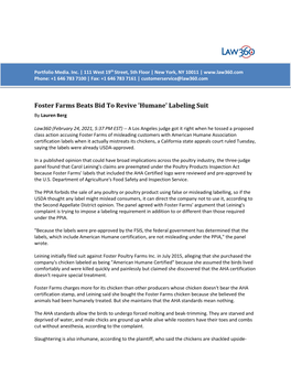 Foster Farms Beats Bid to Revive 'Humane' Labeling Suit by Lauren Berg
