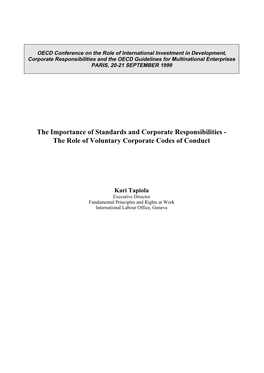 The Importance of Standards and Corporate Responsibilities - the Role of Voluntary Corporate Codes of Conduct