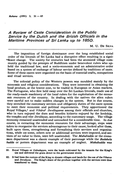 A Review of Caste Consideration in the Public Service by the Dutch and the British Officials in the Maritime Provinces of Sri Lanka up to 1850