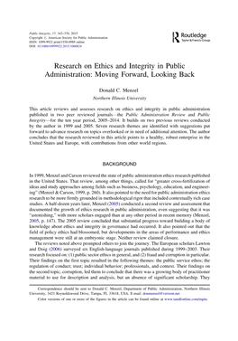 Research on Ethics and Integrity in Public Administration: Moving Forward, Looking Back