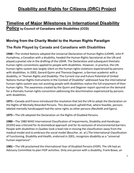 Timeline of Major Milestones in International Disability Policy by Council of Canadians with Disabilities (CCD)