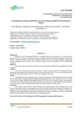 ISSN 2598 0580 Geographical Variations of Disorders of Sex