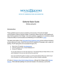 Mount Holyoke Editorial Style Guide-July 2021