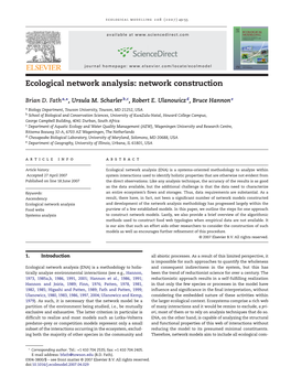 Ecological Network Analysis: Network Construction