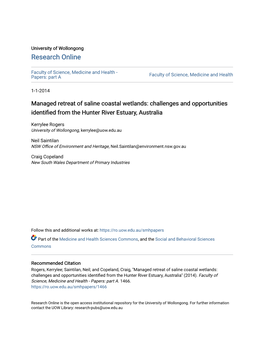 Managed Retreat of Saline Coastal Wetlands: Challenges and Opportunities Identified from the Hunter River Estuary, Australia