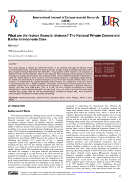 What Are the Factors Financial Distress? the National Private Commercial Banks in Indonesia Case