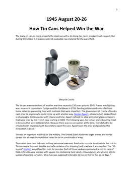 1945 August 20-26 How Tin Cans Helped Win The