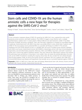 Stem Cells and COVID-19: Are the Human Amniotic Cells a New Hope for Therapies Against the SARS-Cov-2 Virus? Rodrigo N