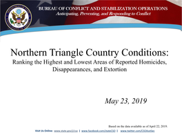 Northern Triangle Country Conditions: Ranking the Highest and Lowest Areas of Reported Homicides, Disappearances, and Extortion