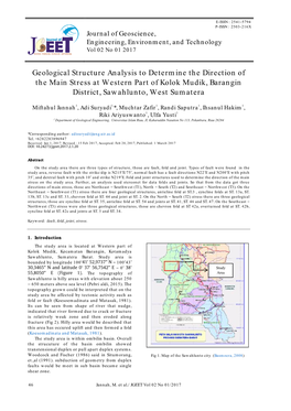 Geological Structure Analysis to Determine the Direction of the Main Stress at Western Part of Kolok Mudik, Barangin District, Sawahlunto, West Sumatera