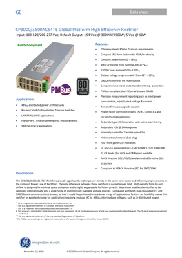 CP3000/3500AC54TE Global Platform High Efficiency Rectifier