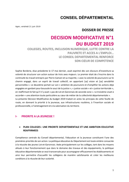 Decision Modificative N°1 Du Budget 2019