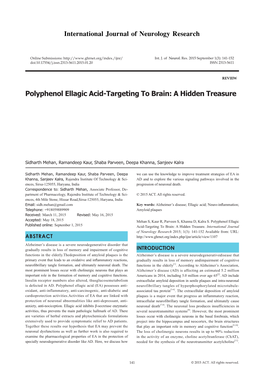 Polyphenol Ellagic Acid-Targeting to Brain: a Hidden Treasure