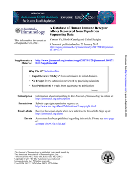 A Database of Human Immune Receptor Alleles Recovered from Population Sequencing Data