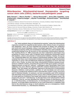 Mitoriboscins: Mitochondrial-Based Therapeutics Targeting Cancer Stem Cells (Cscs), Bacteria and Pathogenic Yeast