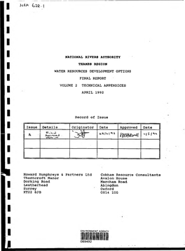 National Rivers Authority Thames Region Water Resources Development Options Final Report Volume 2 Technical Appendices April