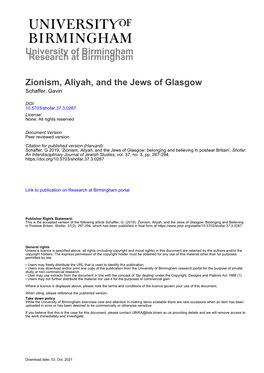 Zionism, Aliyah, and the Jews of Glasgow Schaffer, Gavin
