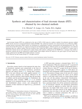 Synthesis and Characterization of Lead Zirconate Titanate (PZT) Obtained by Two Chemical Methods