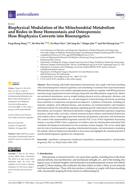 Biophysical Modulation of the Mitochondrial Metabolism and Redox in Bone Homeostasis and Osteoporosis: How Biophysics Converts Into Bioenergetics