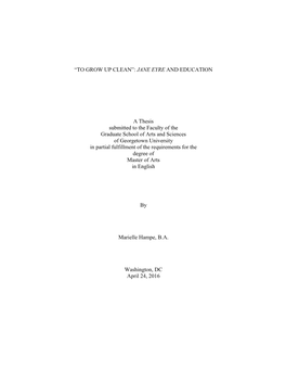 JANE EYRE and EDUCATION a Thesis Submitted to the Faculty Of