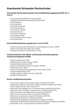 Anerkannte Schweizer Hochschulen