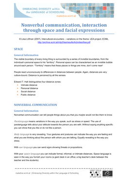 Nonverbal Communication, Interaction Through Space and Facial Expressions