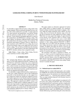 Lossless Intra Coding in Hevc with Integer-To-Integer Dst