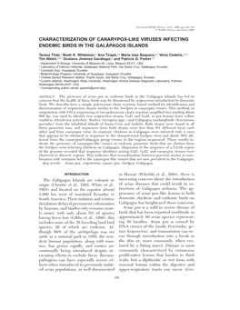 Characterization of Canarypox-Like Viruses Infecting Endemic Birds in the Galaâ Pagos Islands