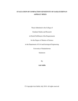 Evaluation of Compaction Sensitivity of Saskatchewan Asphalt Mixes