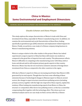 China in Mexico: Some Environmental and Employment Dimensions