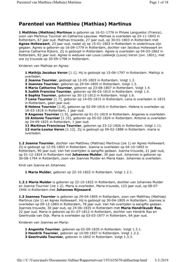 Parenteel Van Matthieu (Mathias) Martinus Page 1 of 18