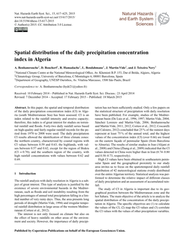 Spatial Distribution of the Daily Precipitation Concentration Index in Algeria