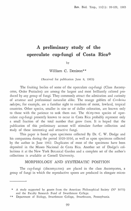 A Preliminary Study of the Operculate Cup-Fungi of Costa Rica*