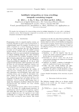 Inde Nite Integration As Term Rewriting: Integrals Containing Tangent